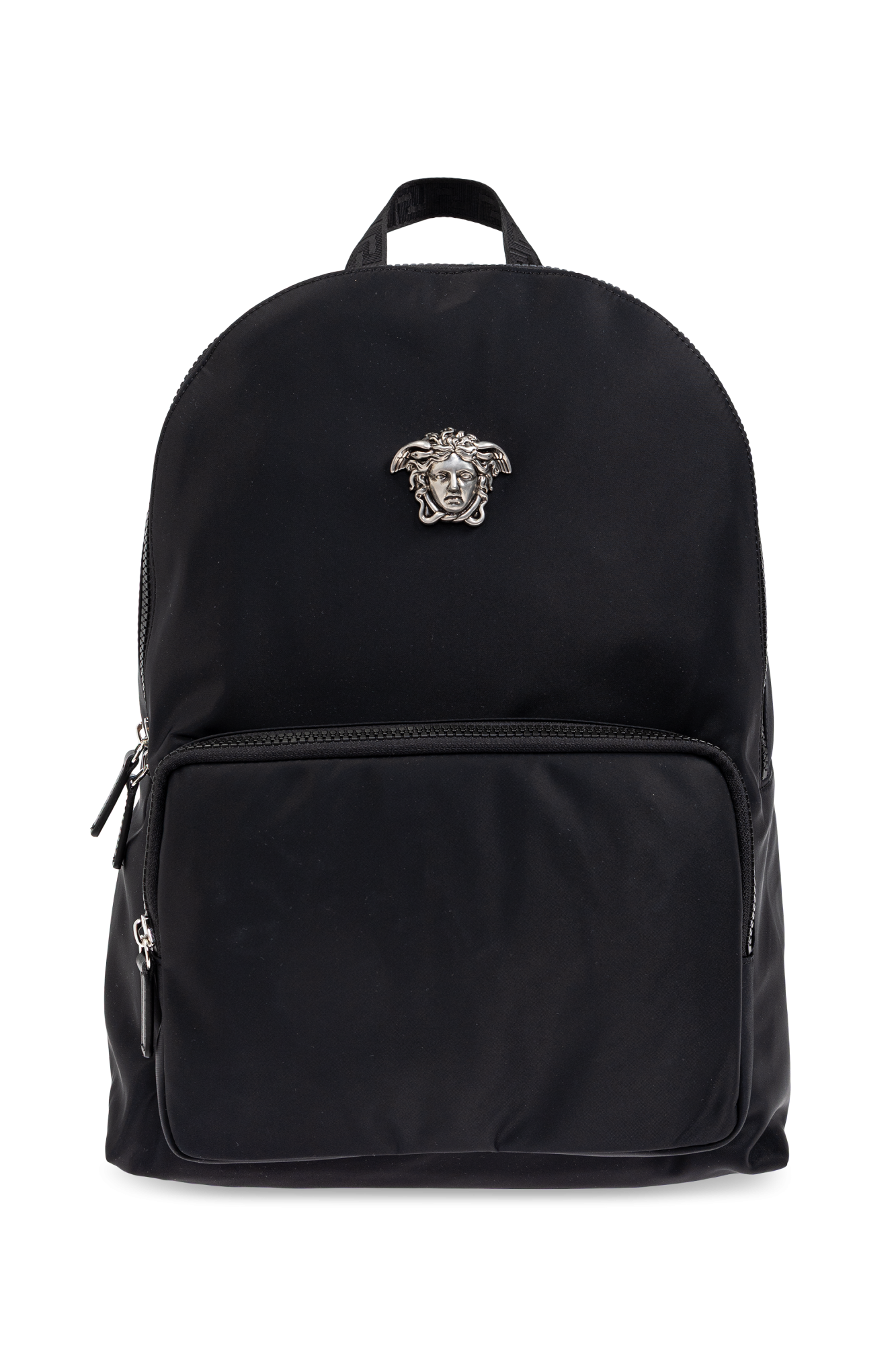 Black Backpack with an application in the shape of the head